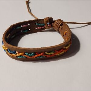 Men's bracelet leather braided brown new d69‎